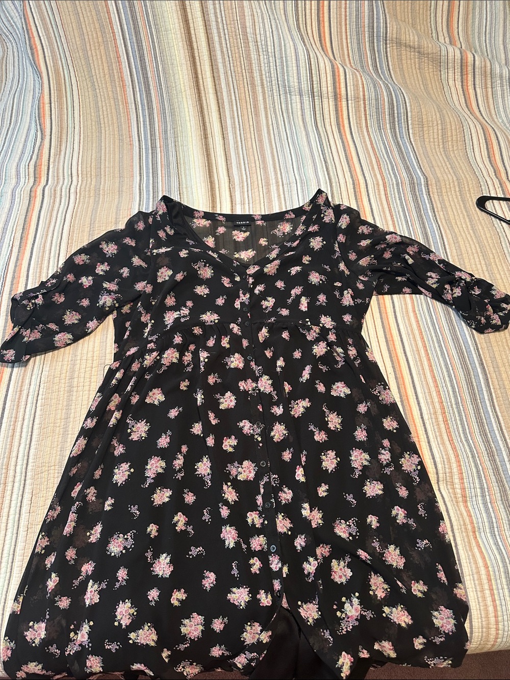 torrid Black Floral Long Sleeve Button-Front Dress